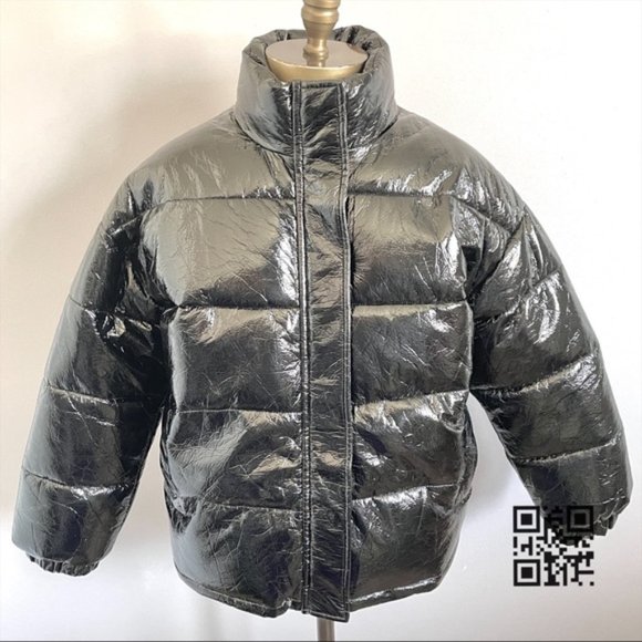 Adika Black Glossy Shiny Vinyl Reagan Puffy Jacket - S/M - Picture 3 of 10